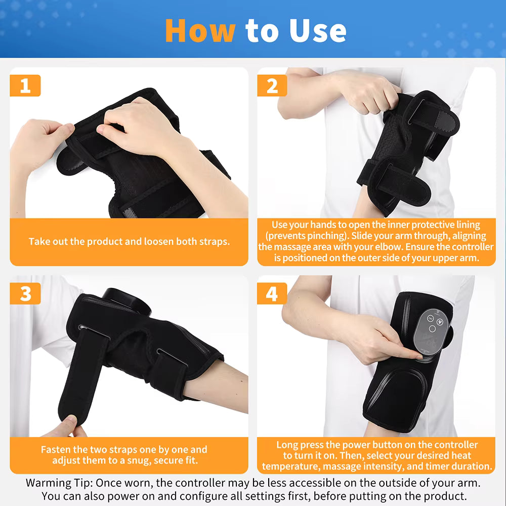 Electric Cordless Thermal Elbow & Joint Massager with Vibration Heat Therapy